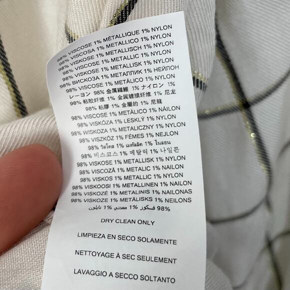 Michael Kors Shirt Size XL Ivory Windowpane Plaid White Metallic Gold Popover - Picture 8 of 10